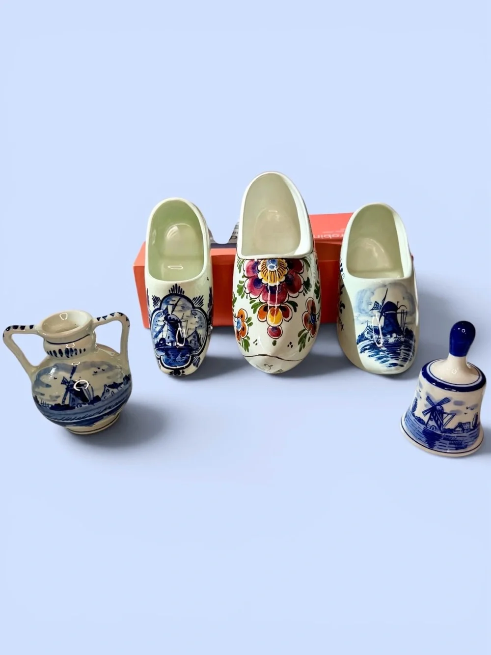 VTG Delft Blue Holland Ceramic Clogs Bell Vase Hand Painted Dutch Collectibles